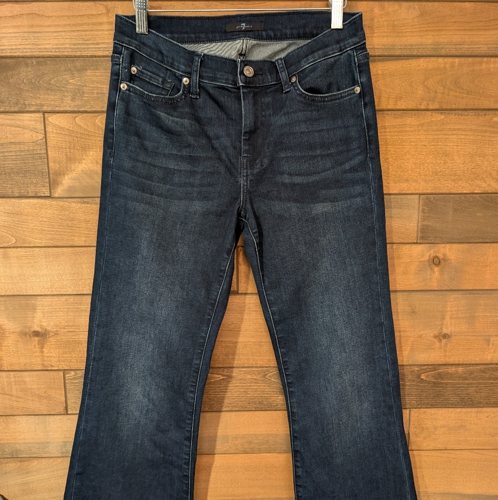 7 For All Mankind Dojo Flare Jeans Blue Black Santiago Size 29